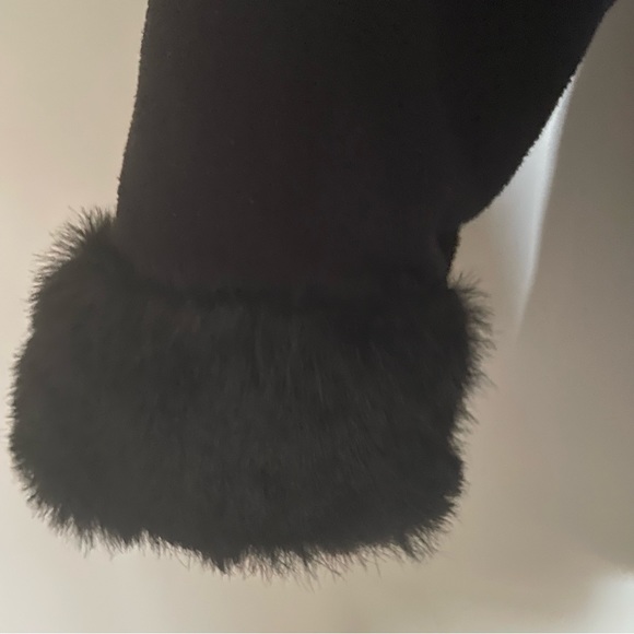 Rothschild Faux Fur Cuff & Hood Fair Isle Black Coat SZ Medium - Picture 5 of 16